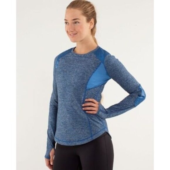 Lululemon Women's Run: Ice Queen Long Sleeve Slope Stripe Limitless Blue Sz 6 - Picture 8 of 9